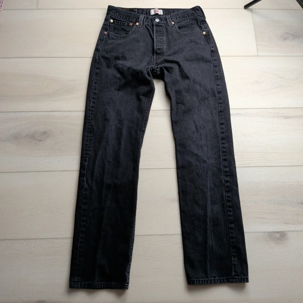 Levis 501 Original Straight Leg Jeans Mens 33x34 (Fits 30x33) Black Denim